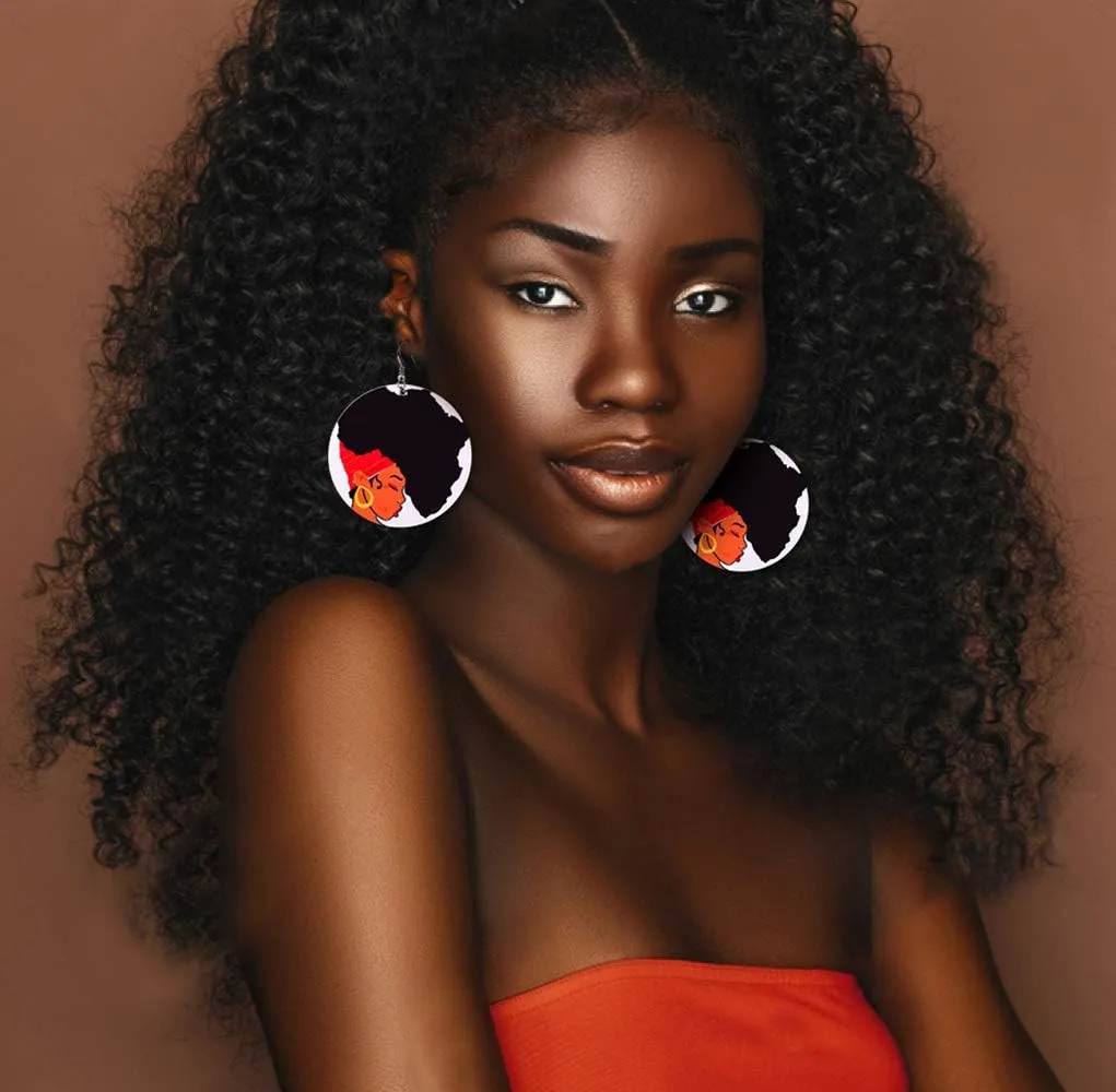 20 Pairs African Earrings for Women Wooden Black Lives Matter Earrings African Map Round Painted Wooden Earrings Statement Ethnic Dangle Earring