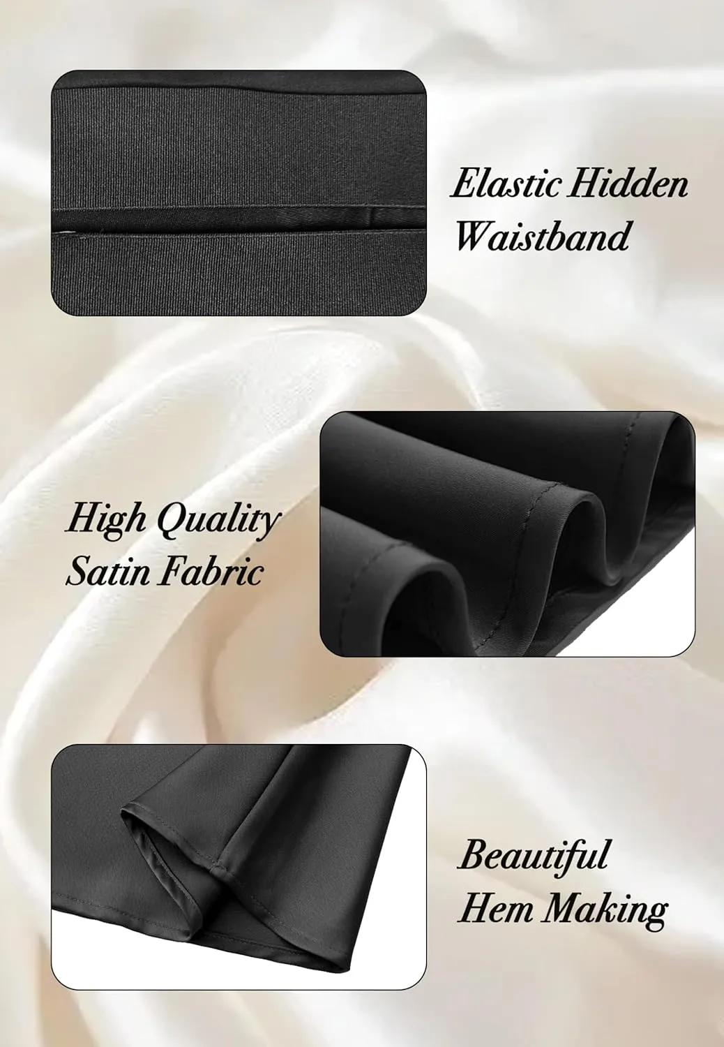 ALCEA ROSEA Womens Satin High Waisted Silk A-line Wedding Elegant Elastic Midi Skirt