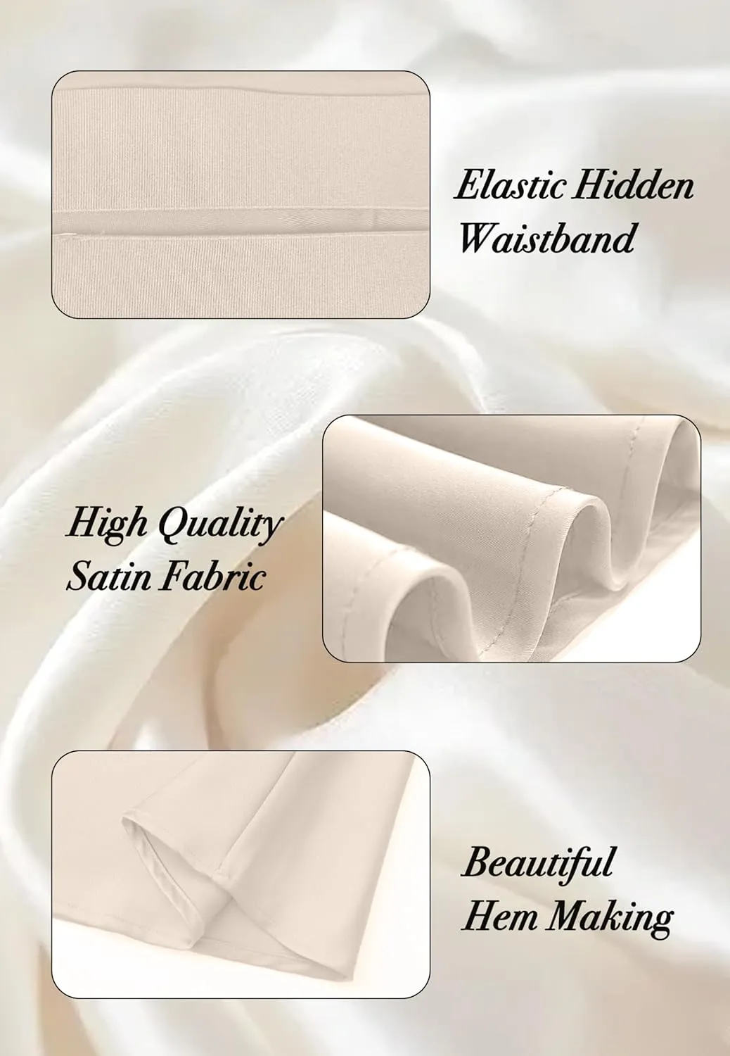 ALCEA ROSEA Womens Satin High Waisted Silk A-line Wedding Elegant Elastic Midi Skirt