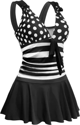AONTUS Plus Size Contrast Color Swimsuits Tummy Control Boy Shorts for Women with Quick-Dry V-Neck
