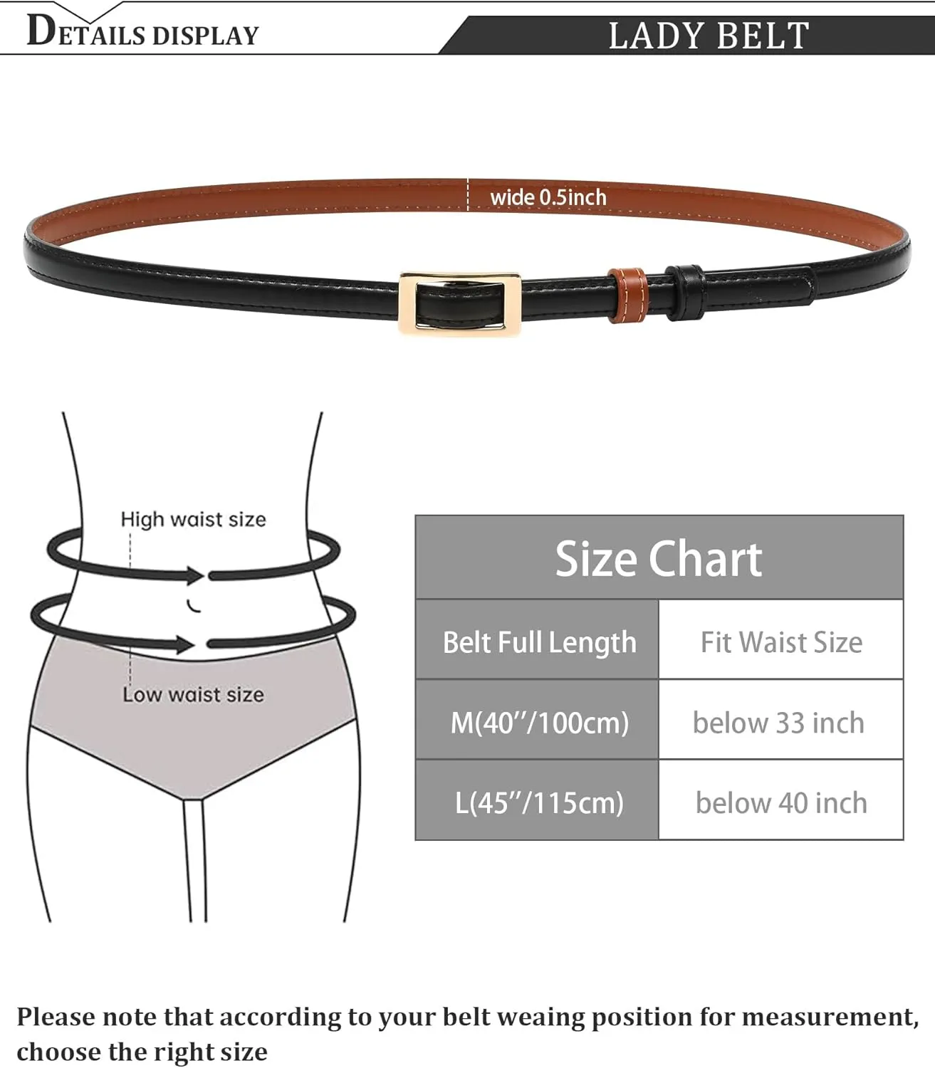 AWAYTR Skinny Reversible Leather Belt - Hole Free Thin Waist Belt for Women Jeans Dress with Gold Buckle
