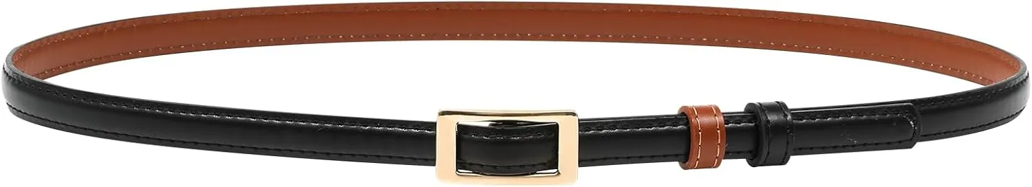 AWAYTR Skinny Reversible Leather Belt - Hole Free Thin Waist Belt for Women Jeans Dress with Gold Buckle
