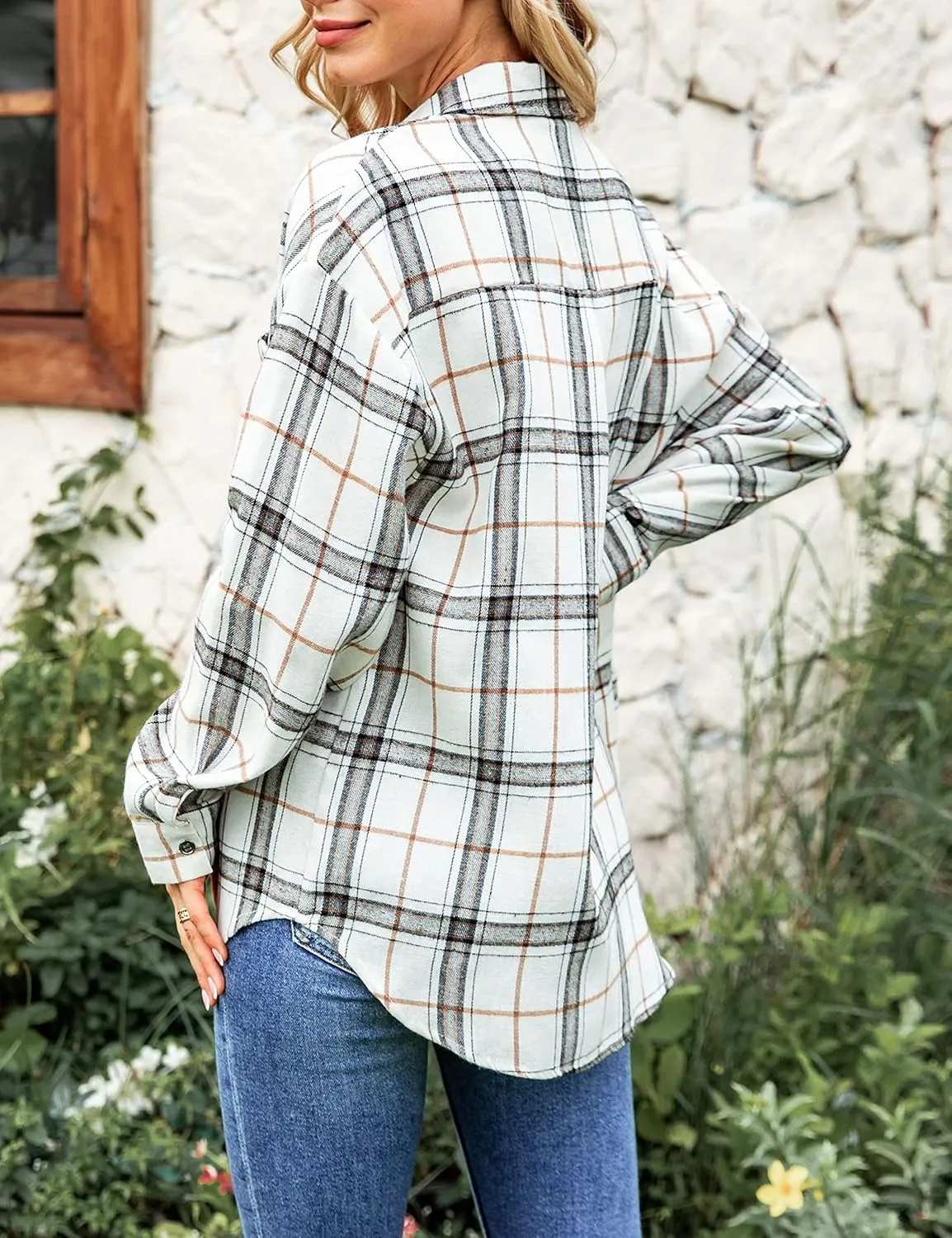 Bozanly Womens Flannel Plaid Shirts Oversized Long Sleeve Button Down Shacket Blouse Tops