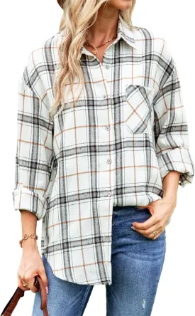 Bozanly Womens Flannel Plaid Shirts Oversized Long Sleeve Button Down Shacket Blouse Tops