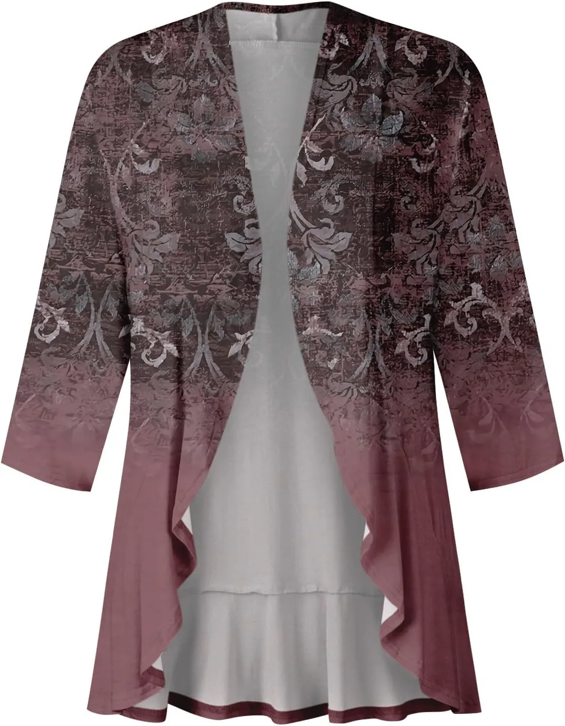 Cardigan for Women Lightweight Summer 3/4 Sleeve Open Front Ruffle Kimono Cardigan Duster