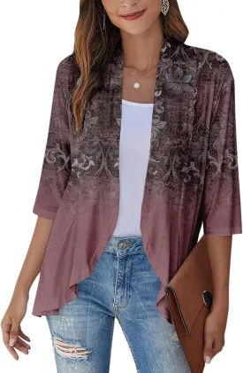 Cardigan for Women Lightweight Summer 3/4 Sleeve Open Front Ruffle Kimono Cardigan Duster