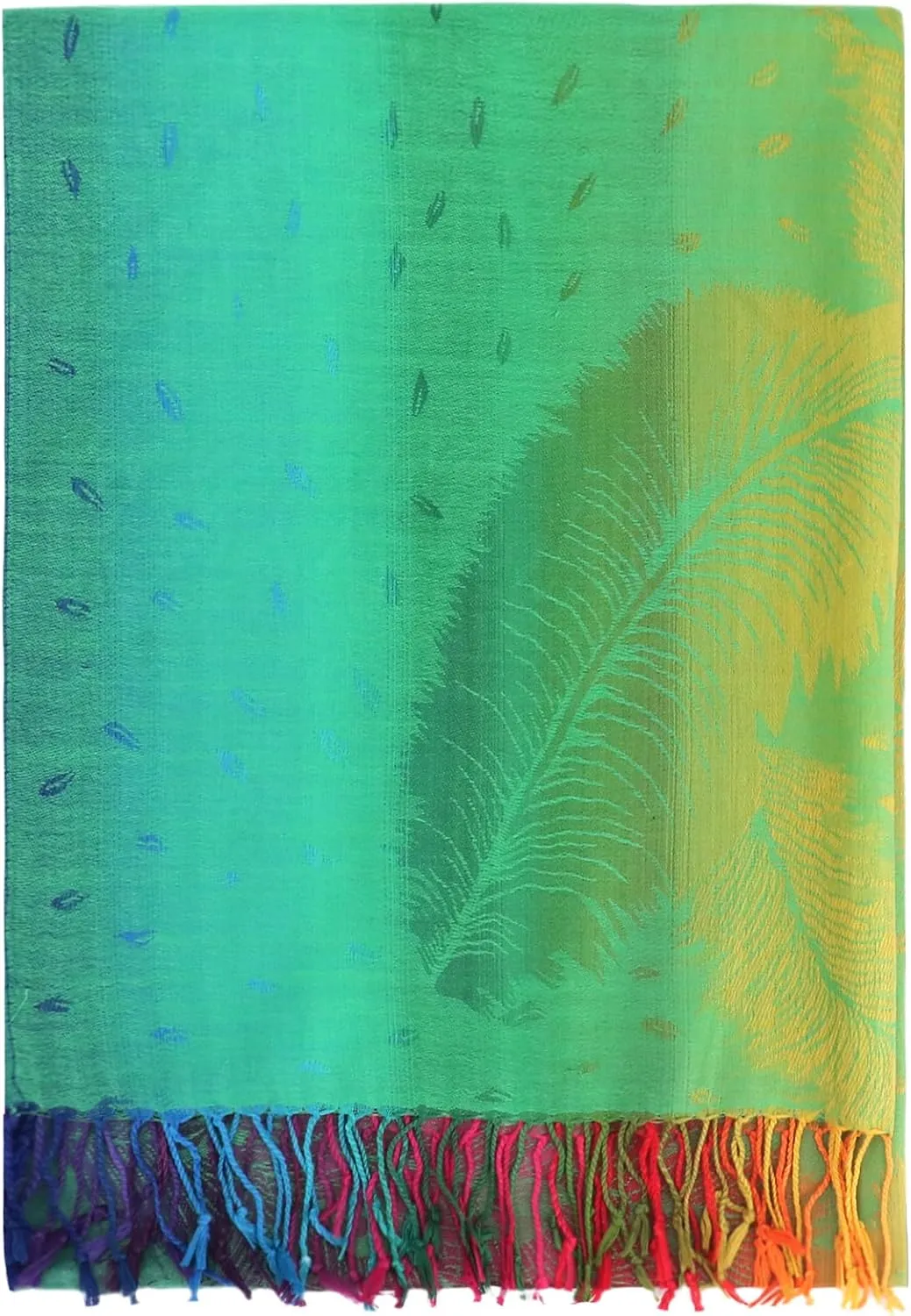 Colorful Pashmina Shawls and Wraps - Soft Rave Scarf Jacquard Silk Satin Rainbow Scarf with Tassels