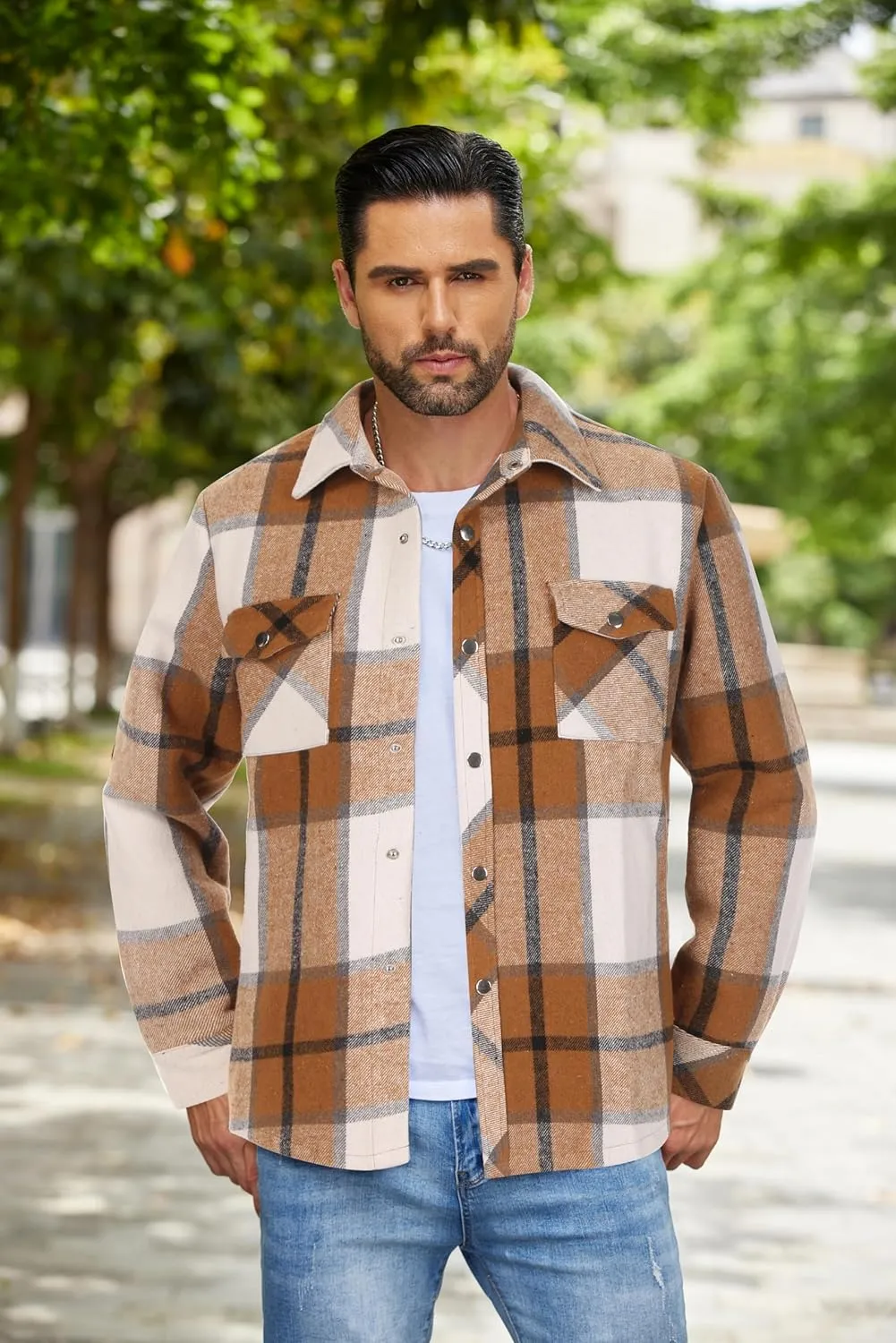 COOFANDY Mens Flannel Shirt Jacket Casual Button Down Plaid Shirt Jackets Warm Lined Sherpa Shacket with Pockets