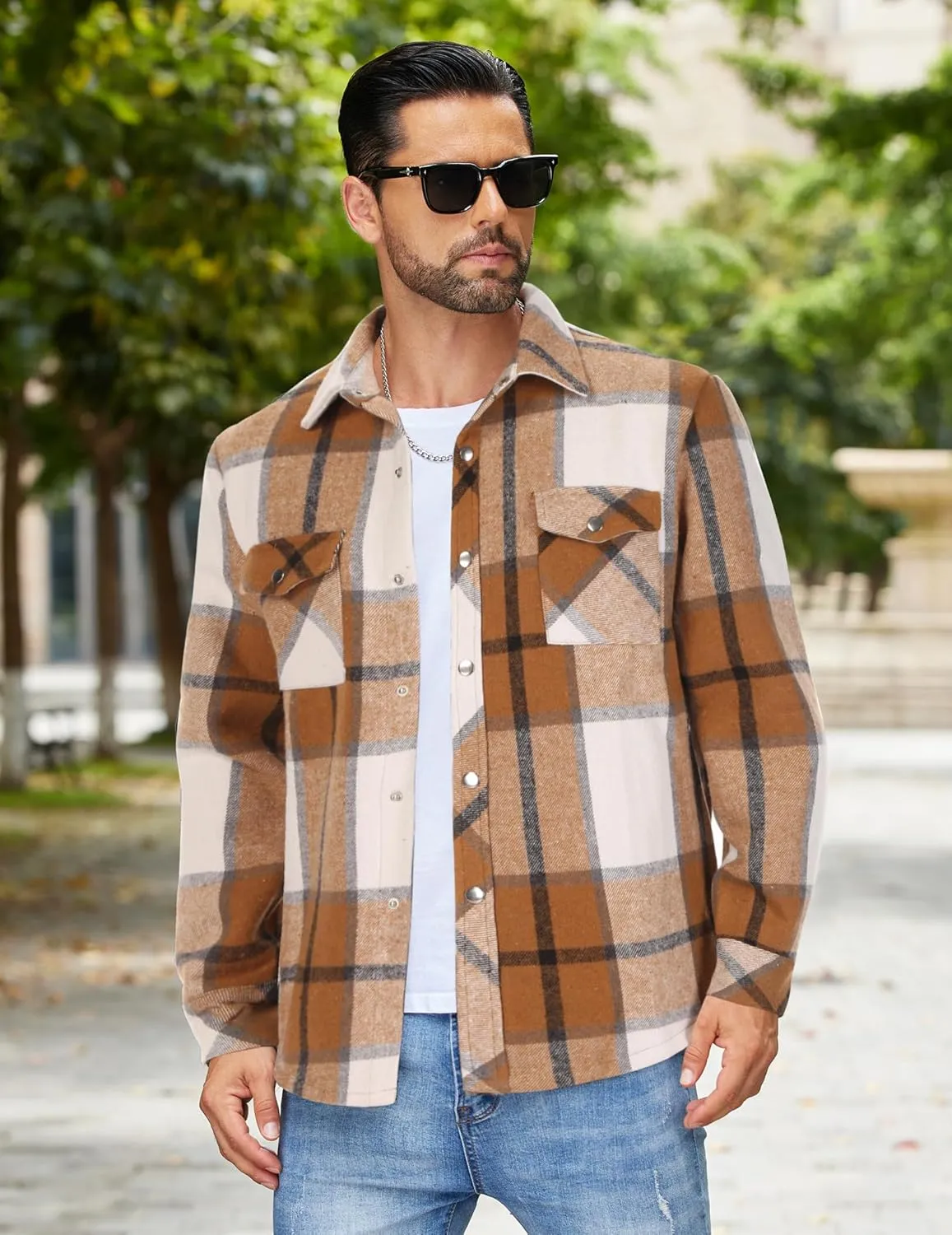 COOFANDY Mens Flannel Shirt Jacket Casual Button Down Plaid Shirt Jackets Warm Lined Sherpa Shacket with Pockets