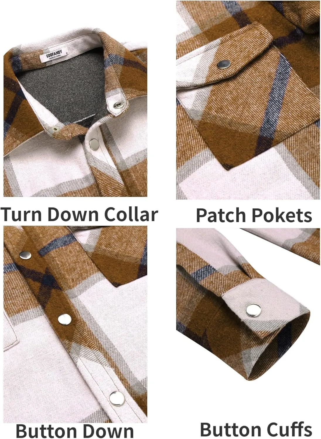COOFANDY Mens Flannel Shirt Jacket Casual Button Down Plaid Shirt Jackets Warm Lined Sherpa Shacket with Pockets