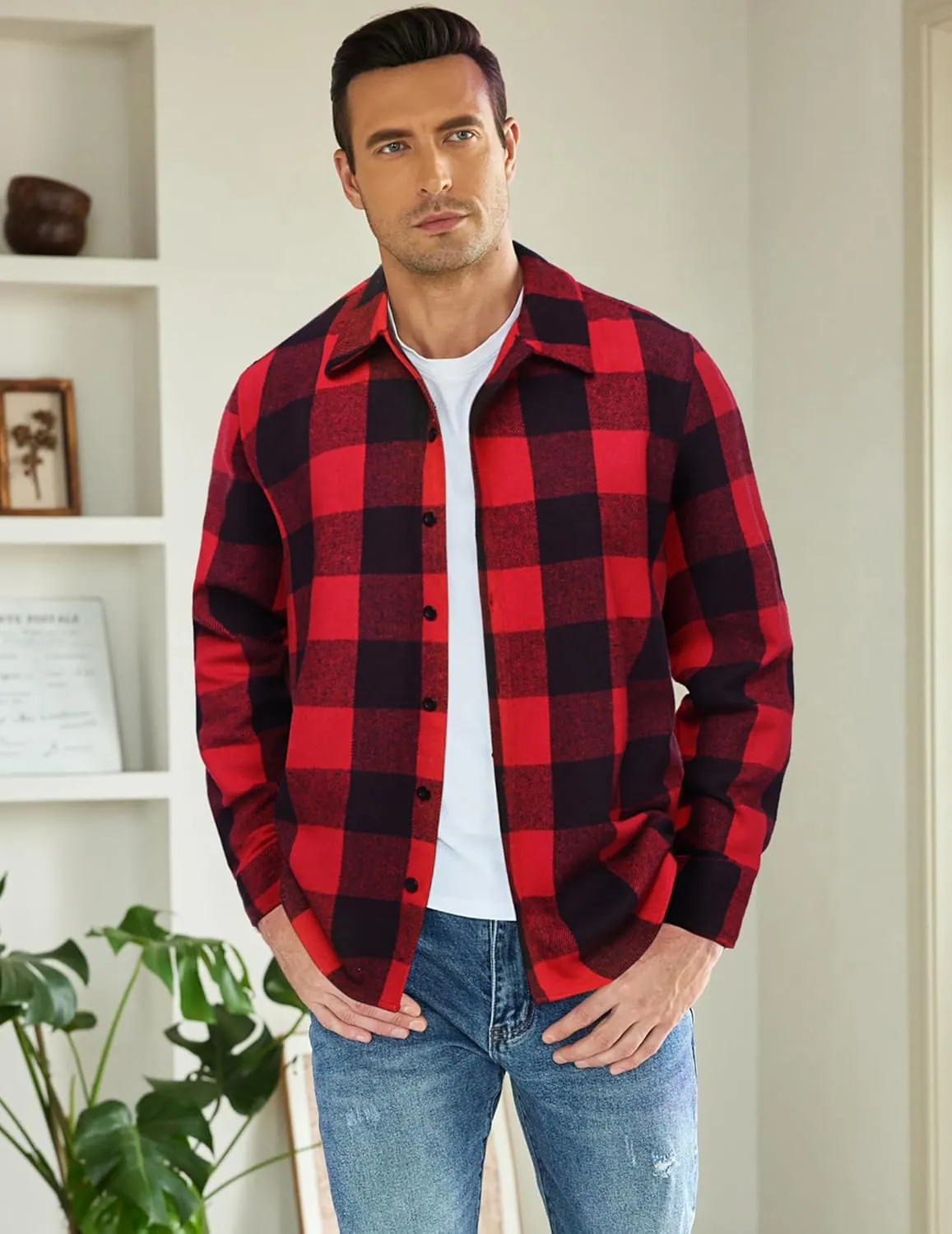 COOFANDY Men's Flannel Shirts Casual Button Down Plaid Shirt Jacket Long Sleeve Fleece Shacket