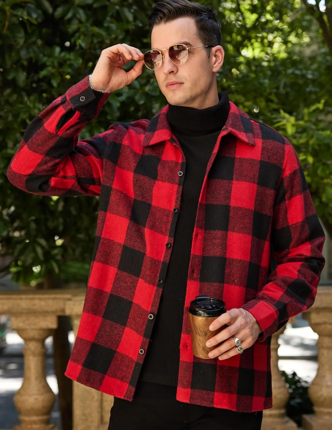 COOFANDY Men's Flannel Shirts Casual Button Down Plaid Shirt Jacket Long Sleeve Fleece Shacket