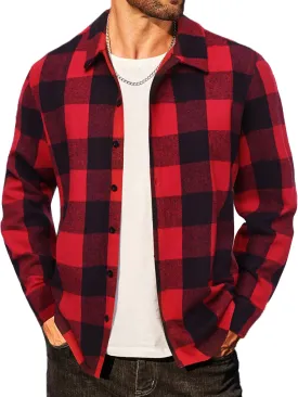 COOFANDY Men's Flannel Shirts Casual Button Down Plaid Shirt Jacket Long Sleeve Fleece Shacket
