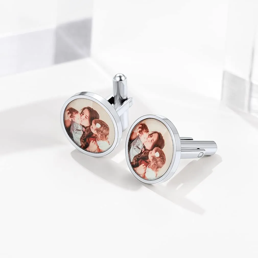 Custom4U Custom Cufflinks for Men - Personalized Photo Cufflinks/Initials Cufflinks Stainless Steel/Gold/Black Cuff Links Customized Wedding Memorial Gift for Groom Father of the Bride