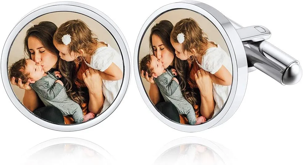 Custom4U Custom Cufflinks for Men - Personalized Photo Cufflinks/Initials Cufflinks Stainless Steel/Gold/Black Cuff Links Customized Wedding Memorial Gift for Groom Father of the Bride