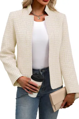 ELLEVEN Womens' Tweed Blazer Long Sleeve Jacket Notch Collar Fully Lined Casual Business Trendy Elegant Work Office Coat