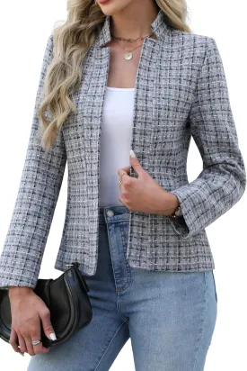 ELLEVEN Womens' Tweed Blazer Long Sleeve Jacket Notch Collar Fully Lined Casual Business Trendy Elegant Work Office Coat