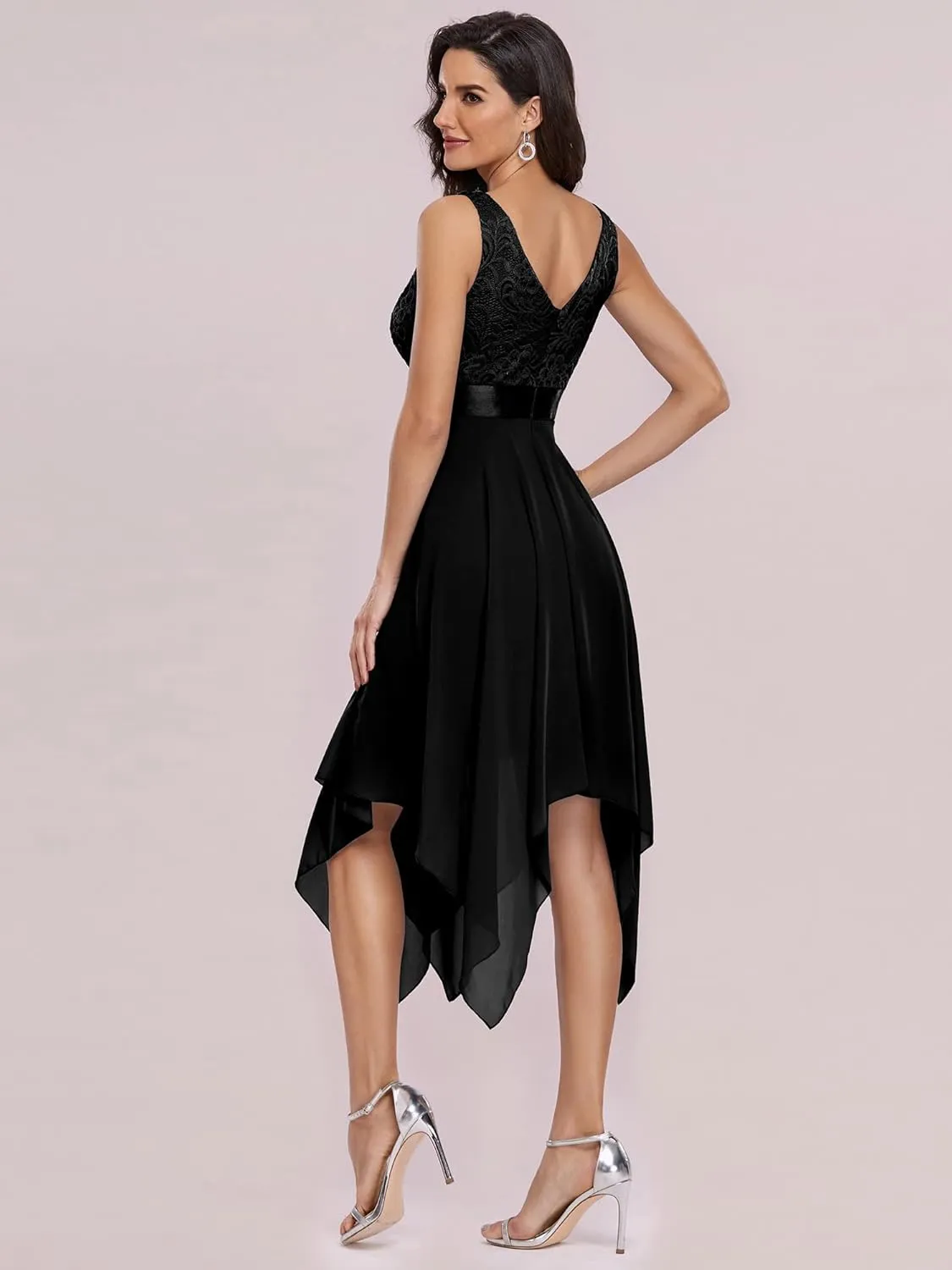 Ever-Pretty Women's Sexy V Neck Empire Waist Sleeveless Lace Chiffon Hi-Lo Cocktail Dress 00207-PH