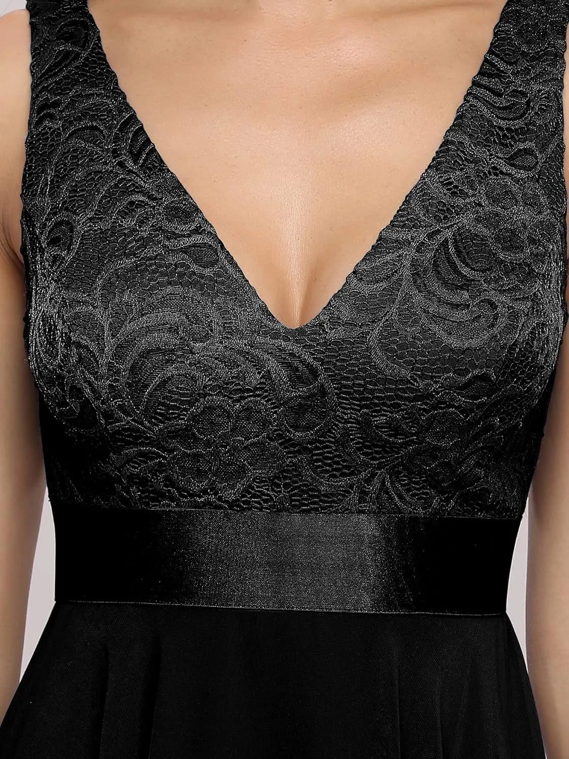 Ever-Pretty Women's Sexy V Neck Empire Waist Sleeveless Lace Chiffon Hi-Lo Cocktail Dress 00207-PH