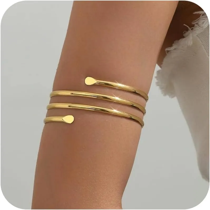 Gold Arm Cuff for Women Gold Arm Cuff Upper Arm Layered Arm Bangle Bracelet Armband Armlet Arm Jewelry Upper Arm Adjustable Arm Cuff Jewelry Accessories