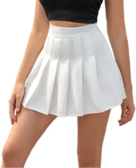 Hoerev Women Girls Short High Waist Pleated Skater Tennis Skirt