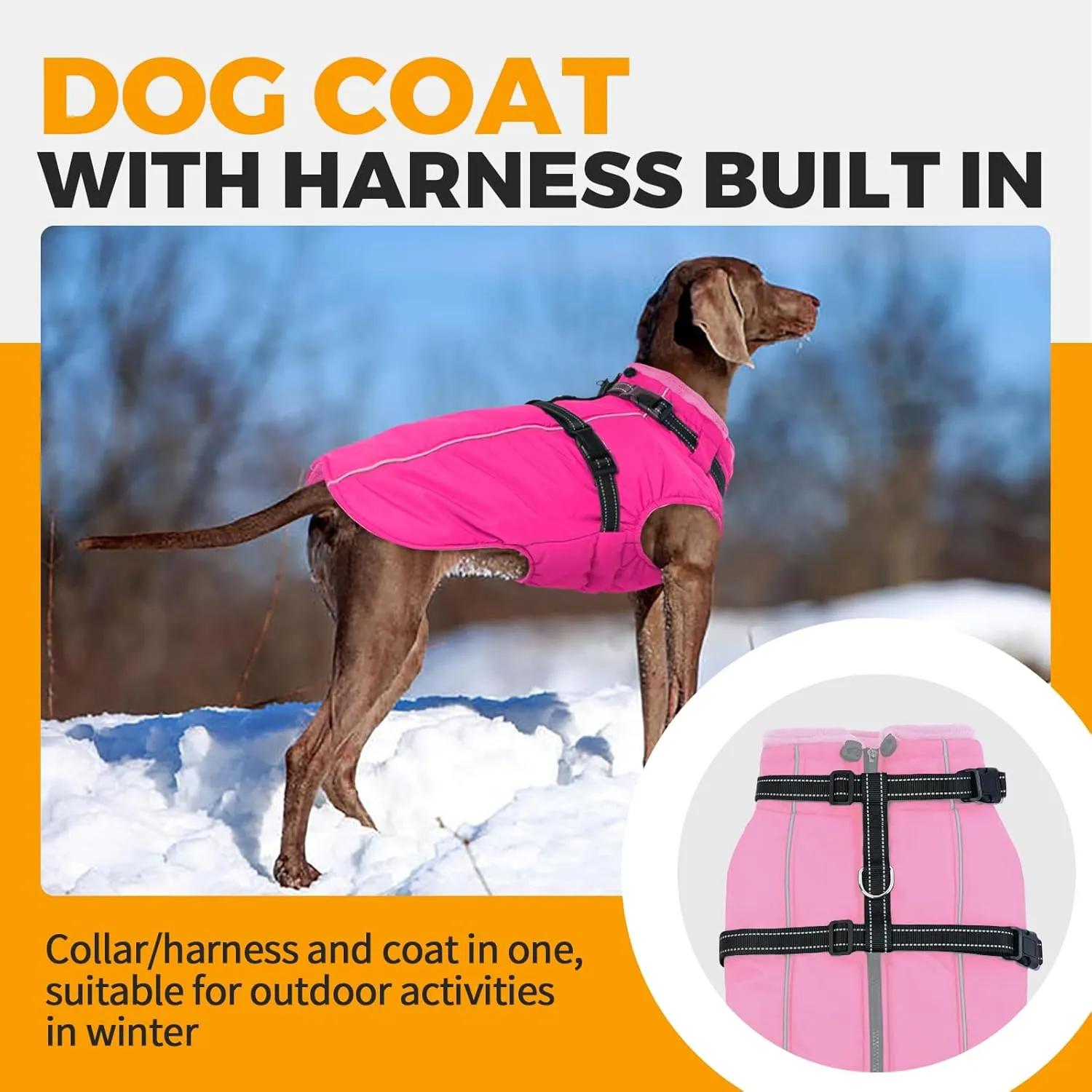 Lelepet Waterproof Dog Jacket with Back Zipper & Harness - Warm Reflective Winter Coat for Small Medium Large Dogs - Thick Fleece Lined Puppy Vest for Outdoor Walking Running, Hiking, Rose Red, XS