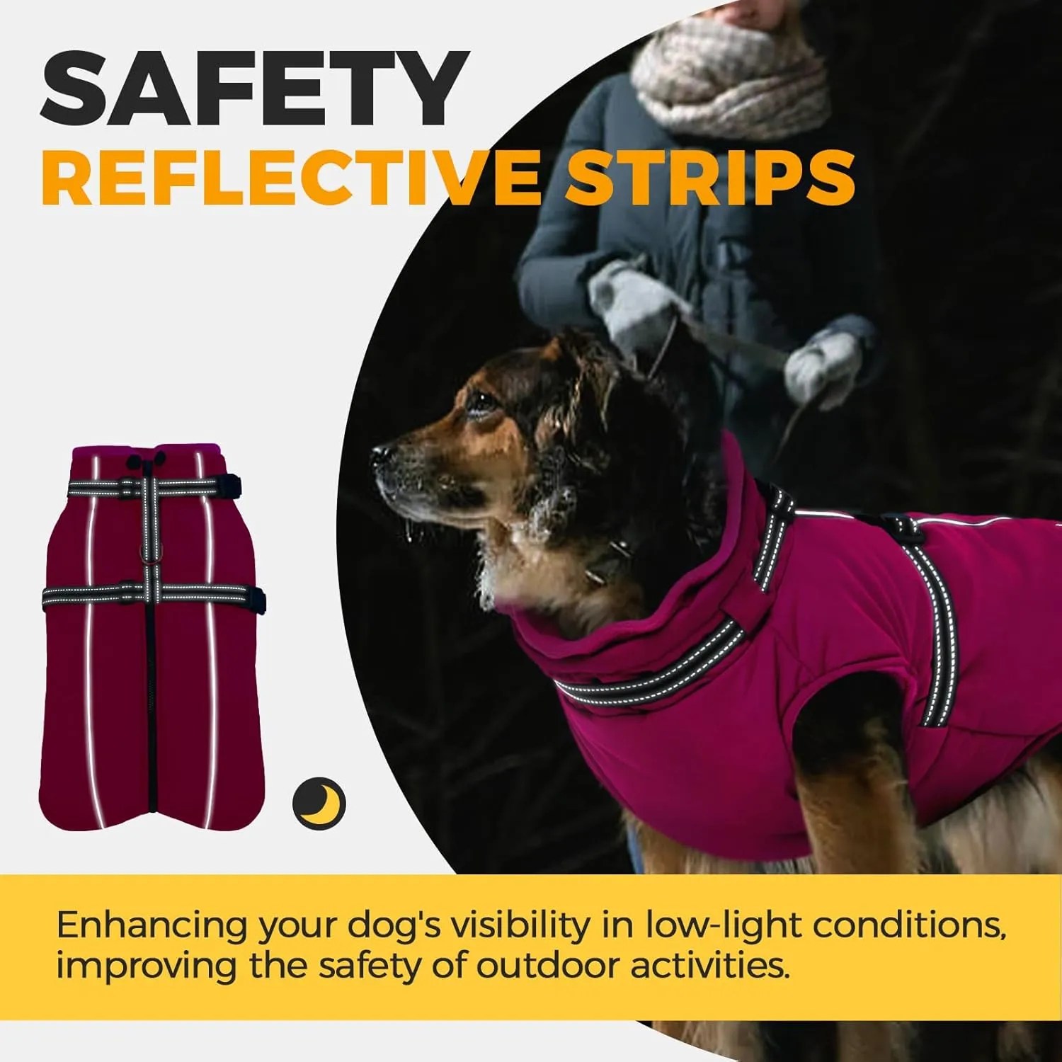 Lelepet Waterproof Dog Jacket with Back Zipper & Harness - Warm Reflective Winter Coat for Small Medium Large Dogs - Thick Fleece Lined Puppy Vest for Outdoor Walking Running, Hiking, Rose Red, XS