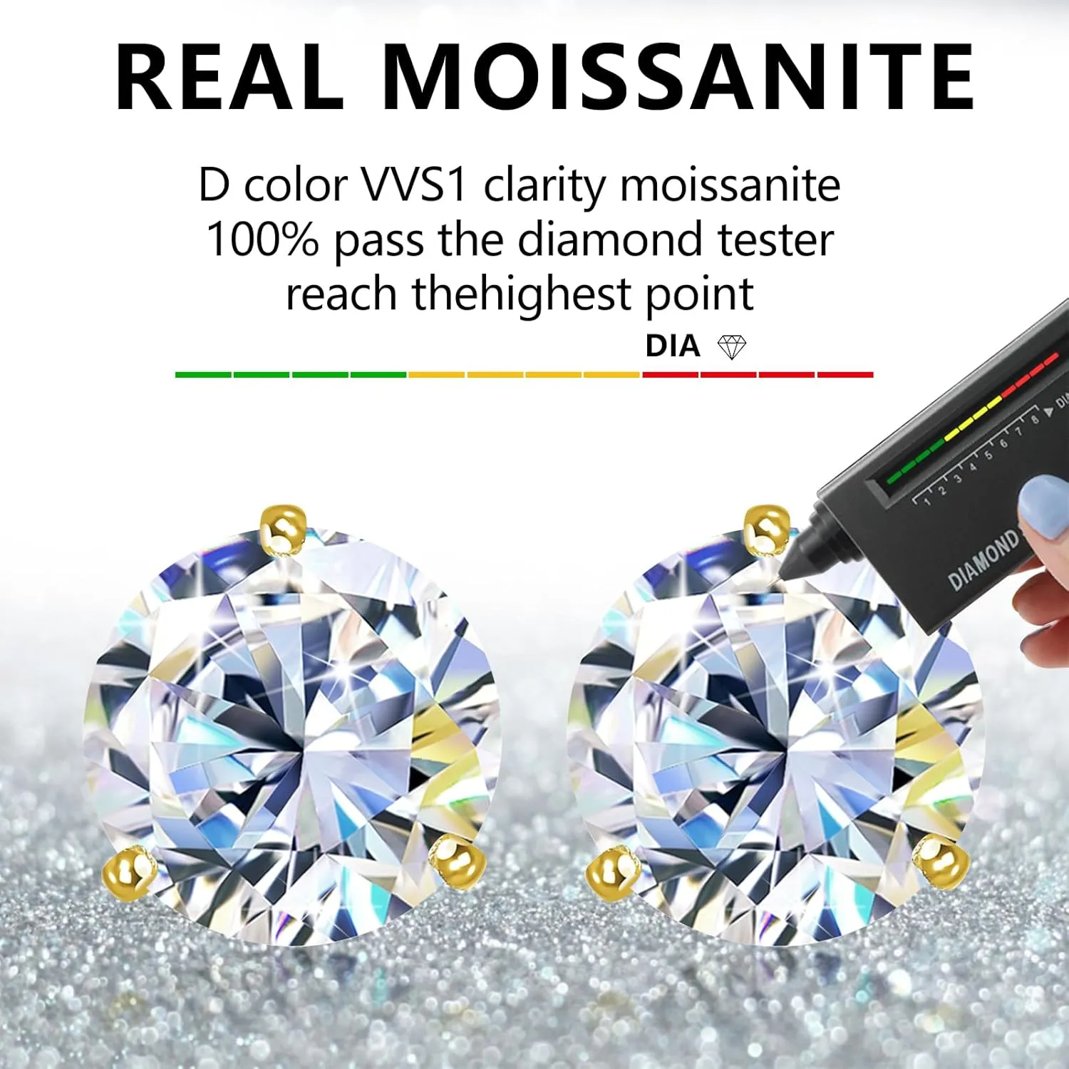Moissanite Earrings, 0.6ct-4ct D Color VVS1 Clarity Moissanite Earrings for Men Round Cut Moissanite Stud Earrings 18K White Gold Vermeil 925 Sterling Silver Stud Earrings for Women as gifts
