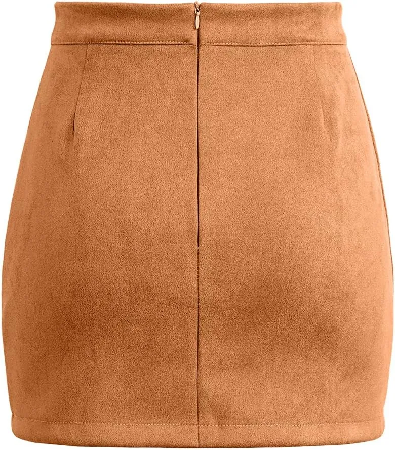Mulisky Skirts for Women, Faux Suede High Waist Side Split Zipper Mini Skirts