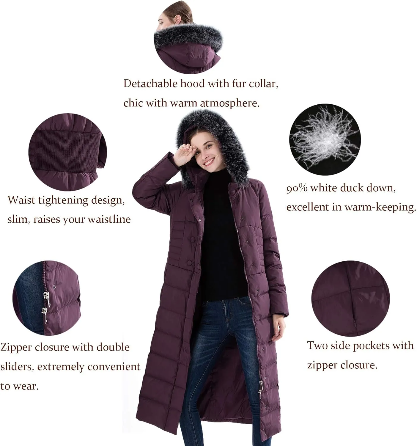 Obosoyo Women's Hooded Thickened Long Down Jacket Maxi Down Parka Puffer Coat