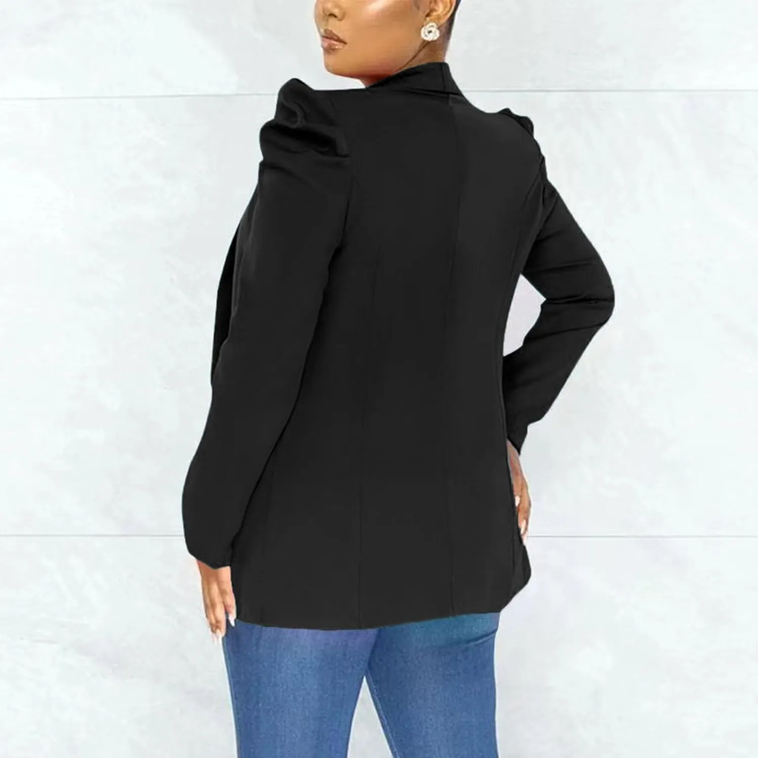 Puff Sleeve Blazers for Women 2023 Pad Shoulder Open Front Work Blazer Suit Business Solid Color Coats Office Jacket