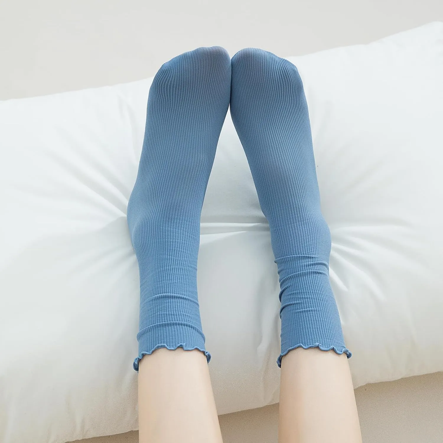 Ruffled Ankle Socks For Women - 6Pairs Frilly Curn-Cuff Lettuce Edge Socks Breathable Casual Cute Crew Socks
