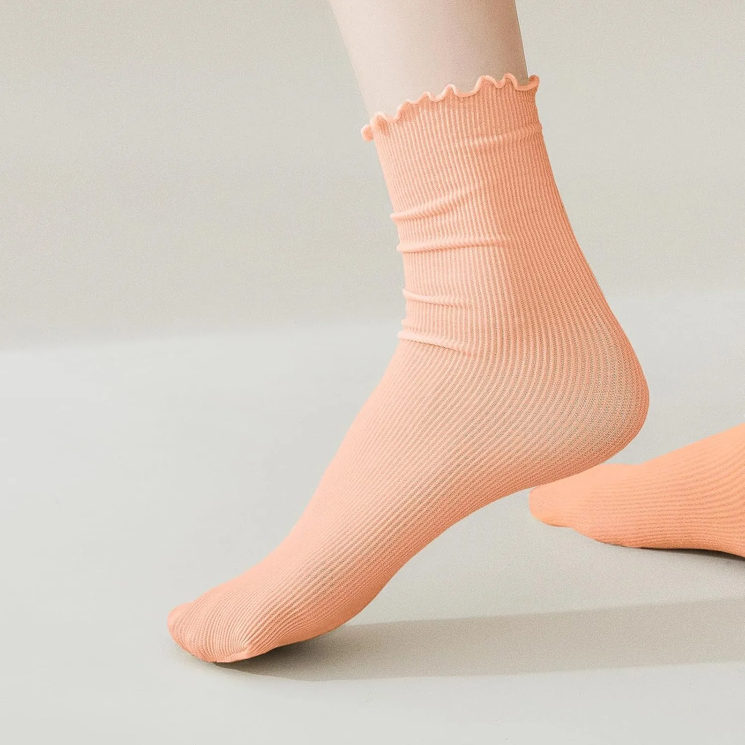 Ruffled Ankle Socks For Women - 6Pairs Frilly Curn-Cuff Lettuce Edge Socks Breathable Casual Cute Crew Socks