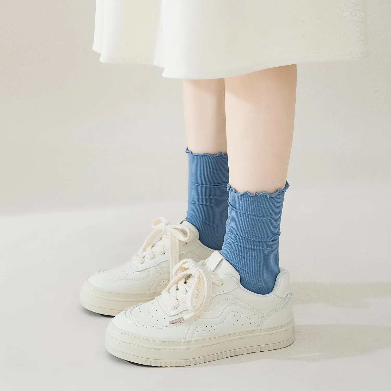 Ruffled Ankle Socks For Women - 6Pairs Frilly Curn-Cuff Lettuce Edge Socks Breathable Casual Cute Crew Socks