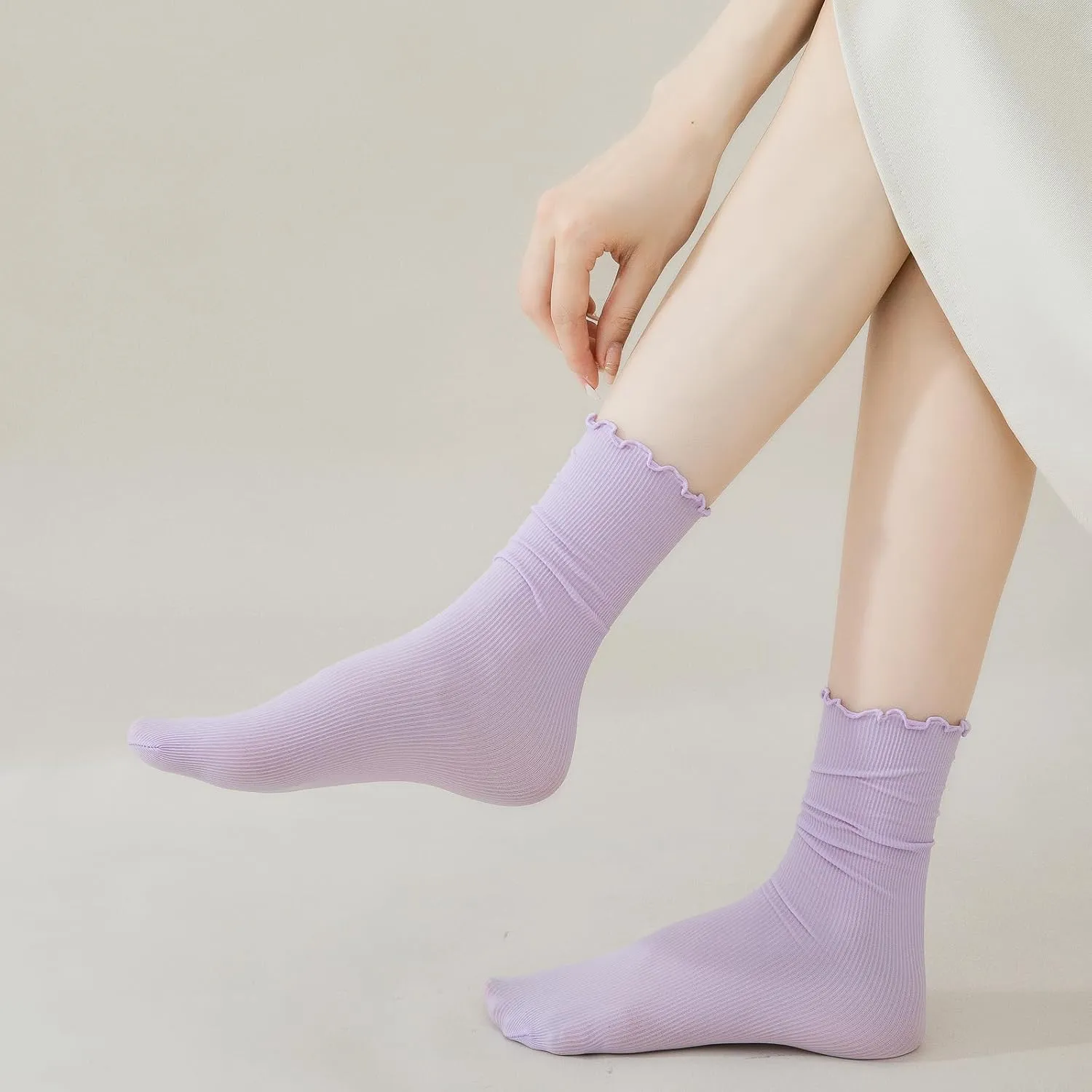 Ruffled Ankle Socks For Women - 6Pairs Frilly Curn-Cuff Lettuce Edge Socks Breathable Casual Cute Crew Socks