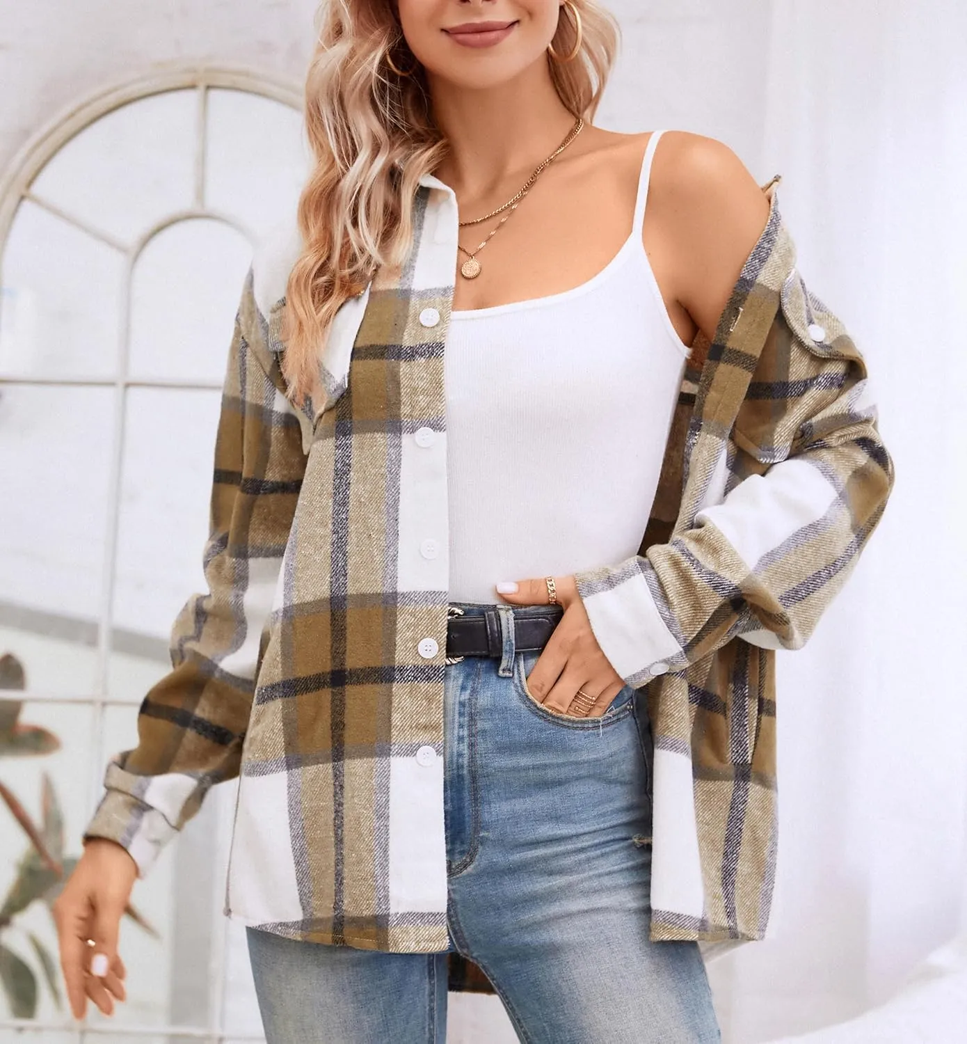 SANGTREE Girls Womens Flannel Shirt Long Sleeve Button Down Plaid Shirt Jacket, 3 Months - US 2XL