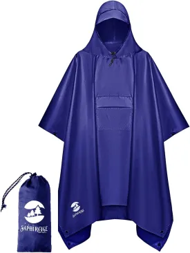 SaphiRose Extra Thick Hooded Rain Poncho Double Layer Waterproof Raincoat Jacket for Men Women Adults
