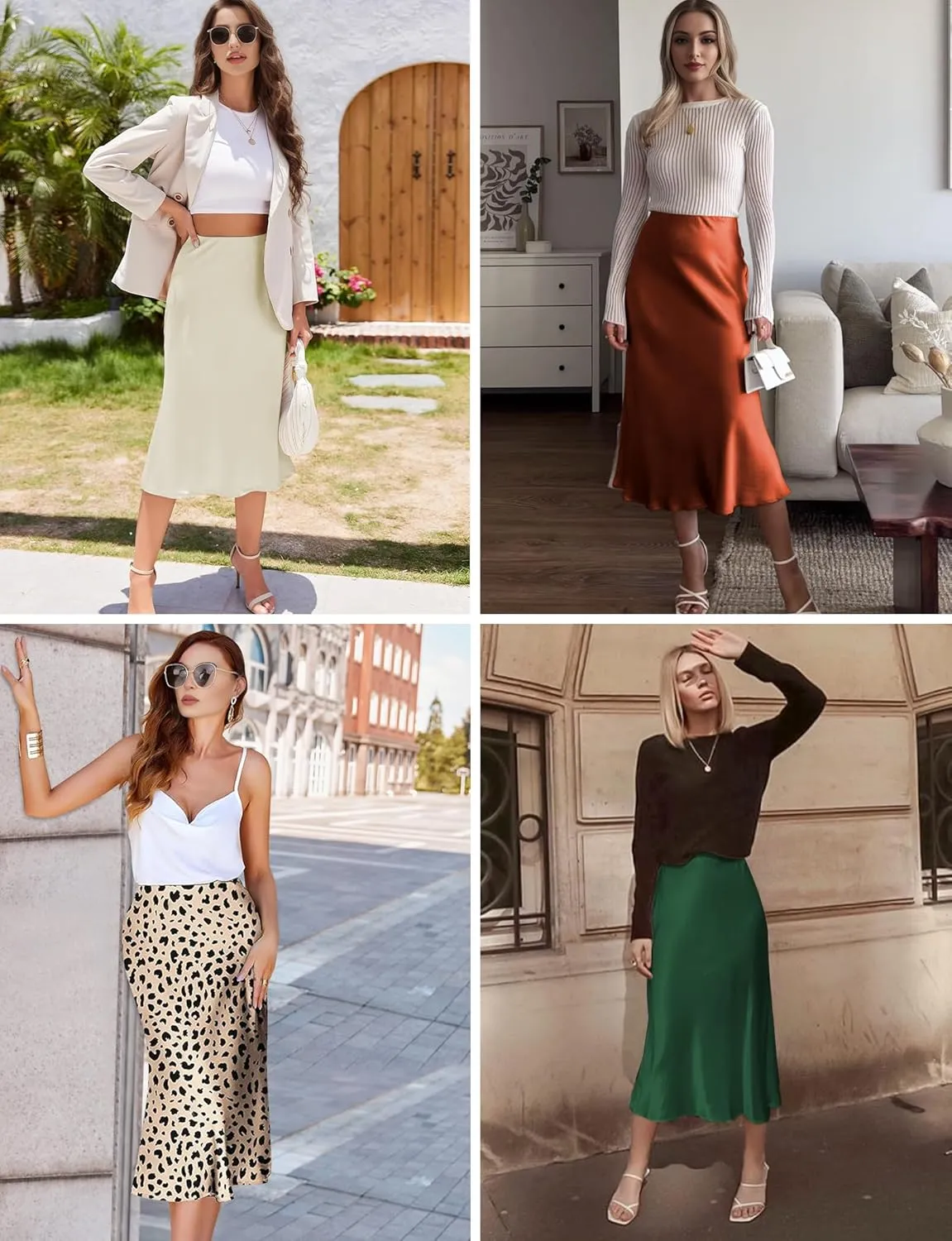 Satin Skirts for Women Trendy, High Waisted Women Silk Skirt Midi Length Elegant