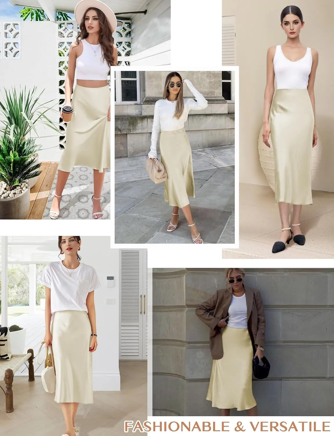 Satin Skirts for Women Trendy, High Waisted Women Silk Skirt Midi Length Elegant
