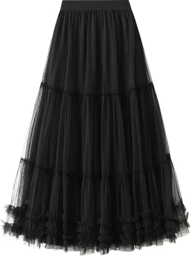 Tulle Skirts for Women Long Length Tutu Fairy Tiered Skirt A Line Mesh Elastic Waist Skirts