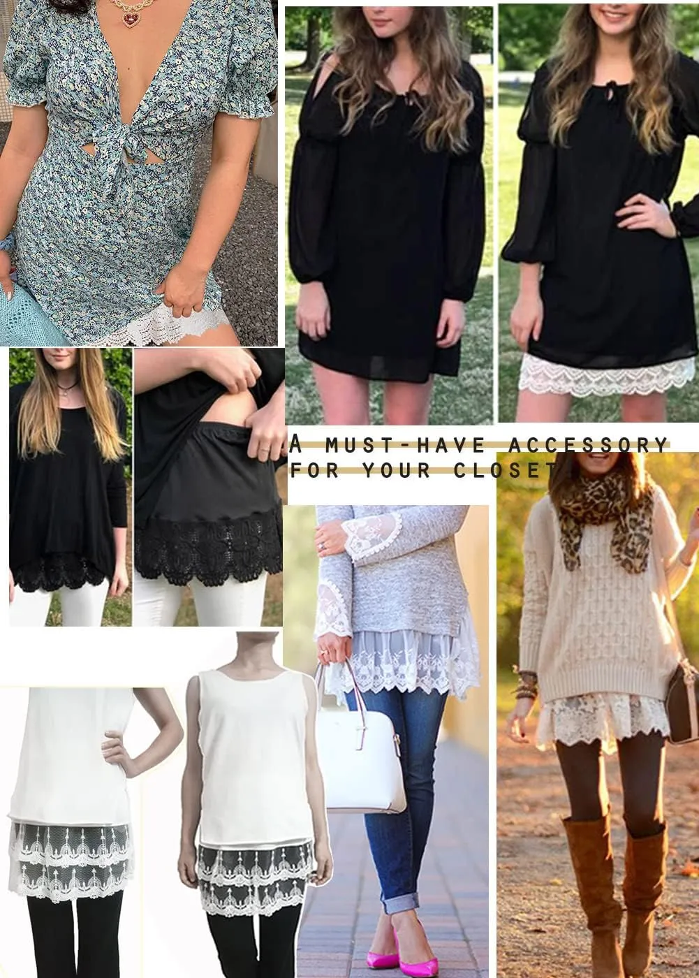 Vanrose Jan Womens Lace Shirt Extender See Through Lace Underskirts Layering Half Slip Clothing Accessories