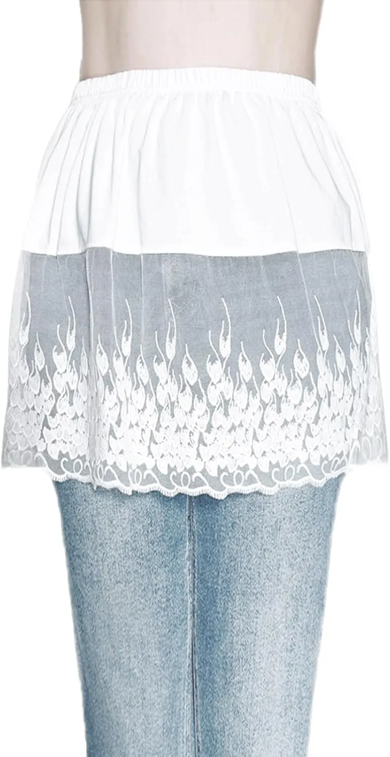 Vanrose Jan Womens Lace Shirt Extender See Through Lace Underskirts Layering Half Slip Clothing Accessories