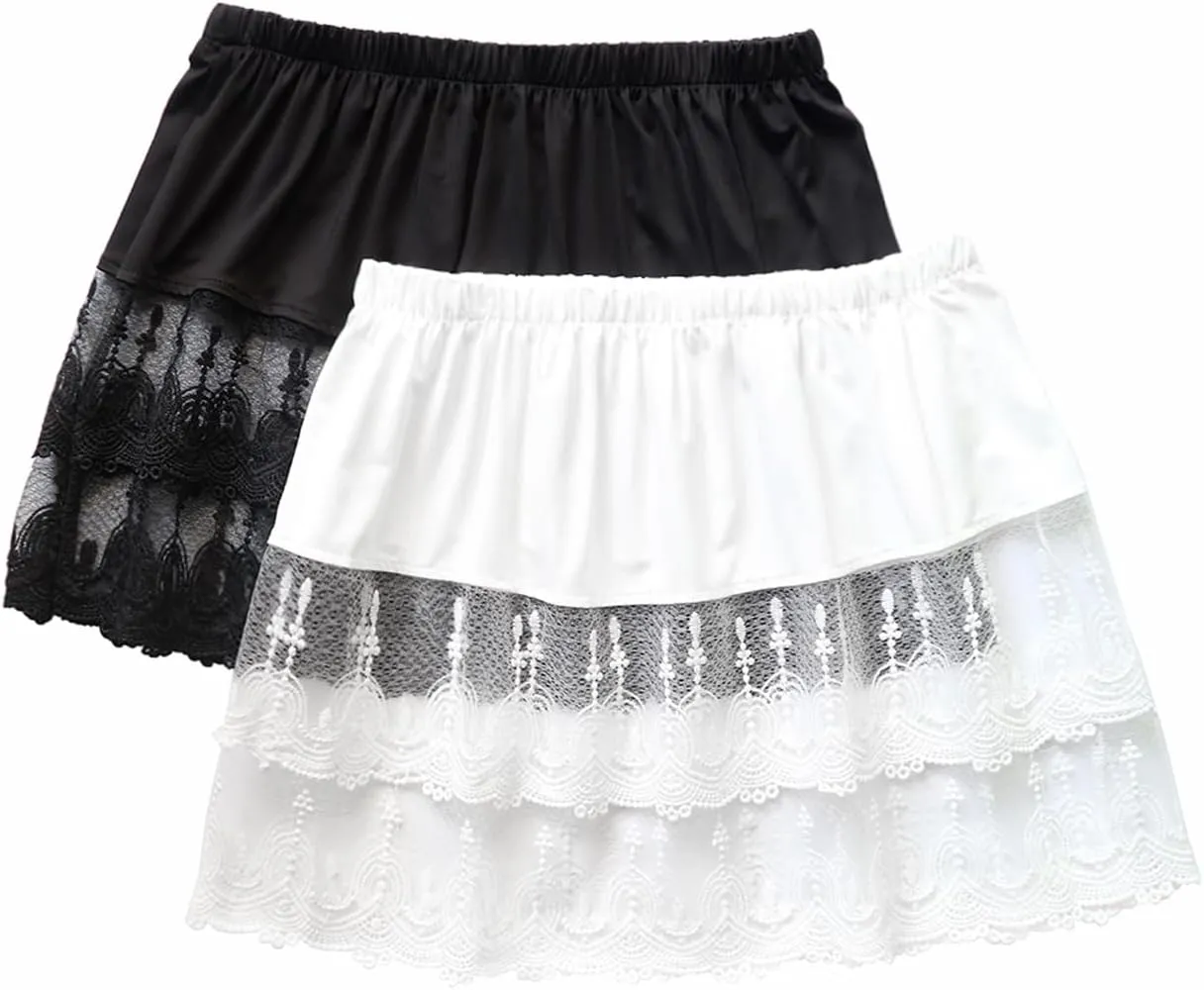 Vanrose Jan Womens Lace Shirt Extender See Through Lace Underskirts Layering Half Slip Clothing Accessories