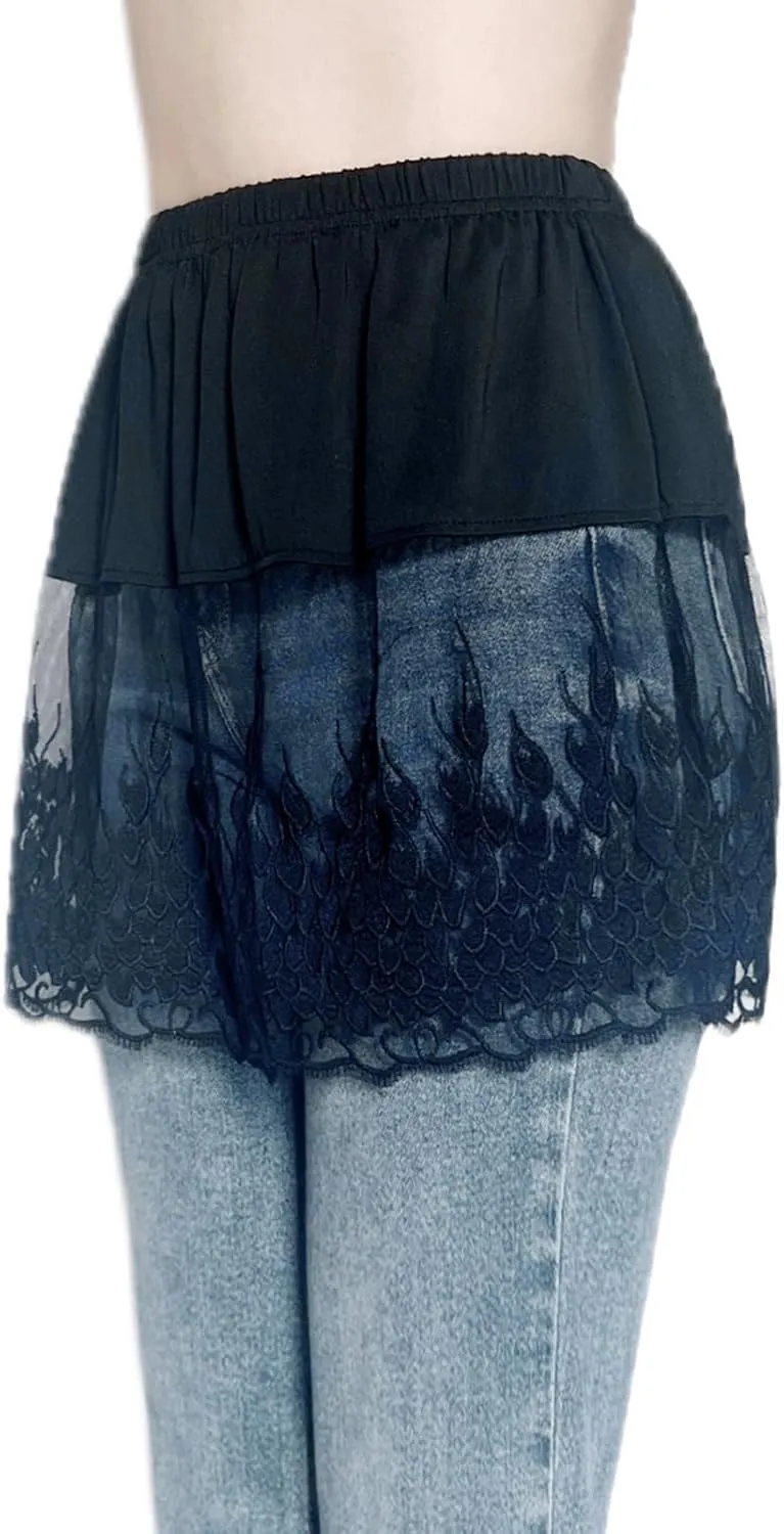 Vanrose Jan Women's Sheer Underskirt See Through Lace Trim Layering V28 Black S/M