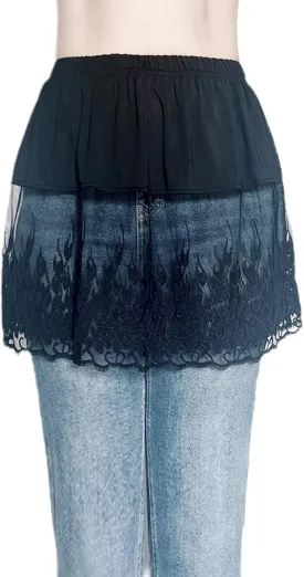 Vanrose Jan Women's Sheer Underskirt See Through Lace Trim Layering V28 Black S/M