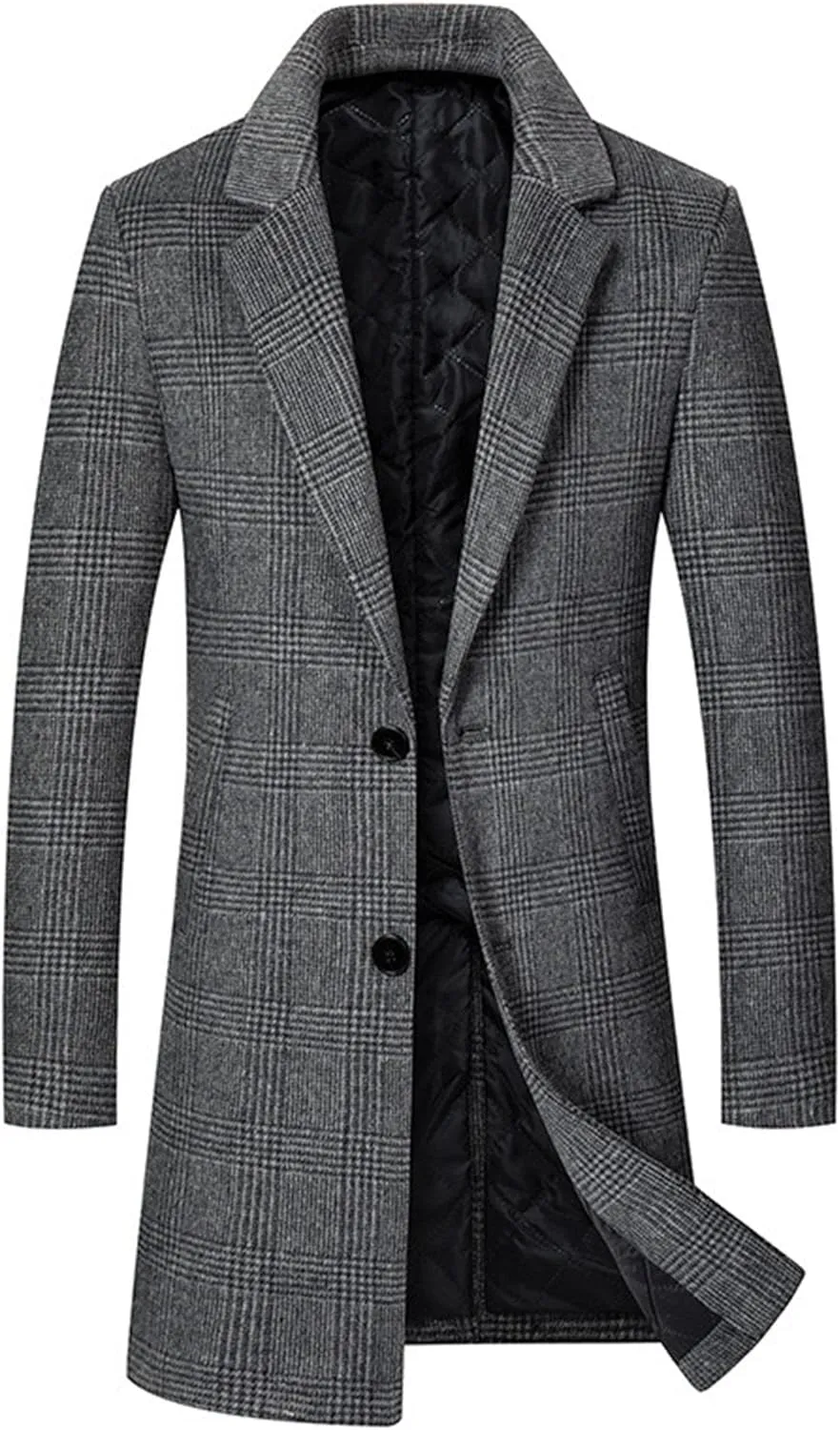 Winter Casual Trench Coat for Men Single Breasted Wool Blend Long Pea Coat Slim Fit Mid Long Business Overcoat