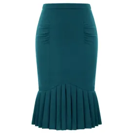 Wjczt Vintage Skirts Ladies Pleated Hem Bodycon Skirts Knee Length Solid Color High Waist Hips Wrapped Shirred Skirts Sexy