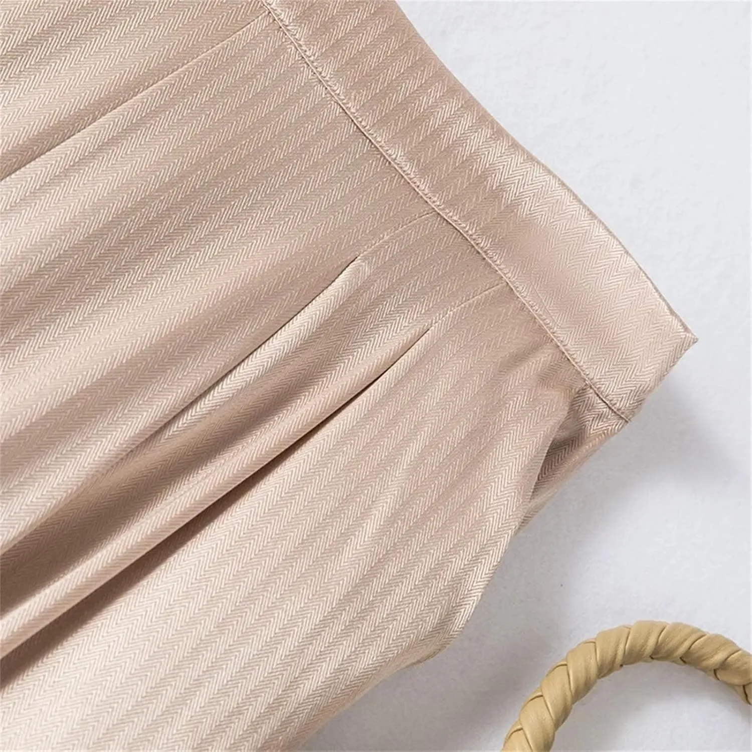 Women's High Waist Wide Leg Pants Mulberry Silk Satin Elastic Cropped Casual Trousers with Pocket