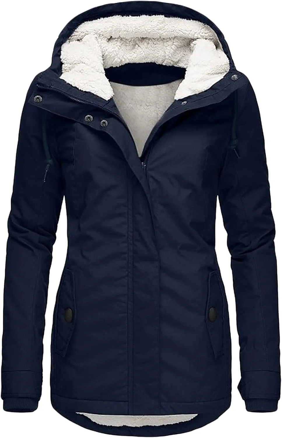 Women's Hooded Winter Coat Long Warm Fleeced Lined Long Jackets Thicken Fleece Jacket Fur Hooded Military Parka Coat