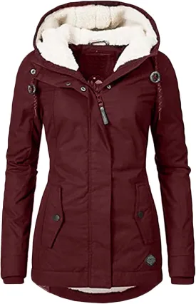 Women's Hooded Winter Coat Long Warm Fleeced Lined Long Jackets Thicken Fleece Jacket Fur Hooded Military Parka Coat